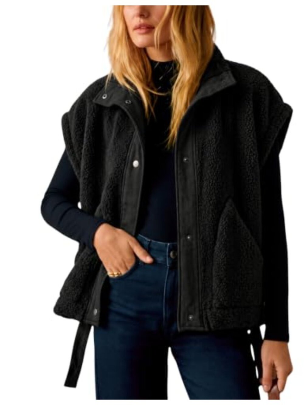 Womens Fleece Vest Casual Sleeveless Button Down Sherpa Jacket Outerwear with